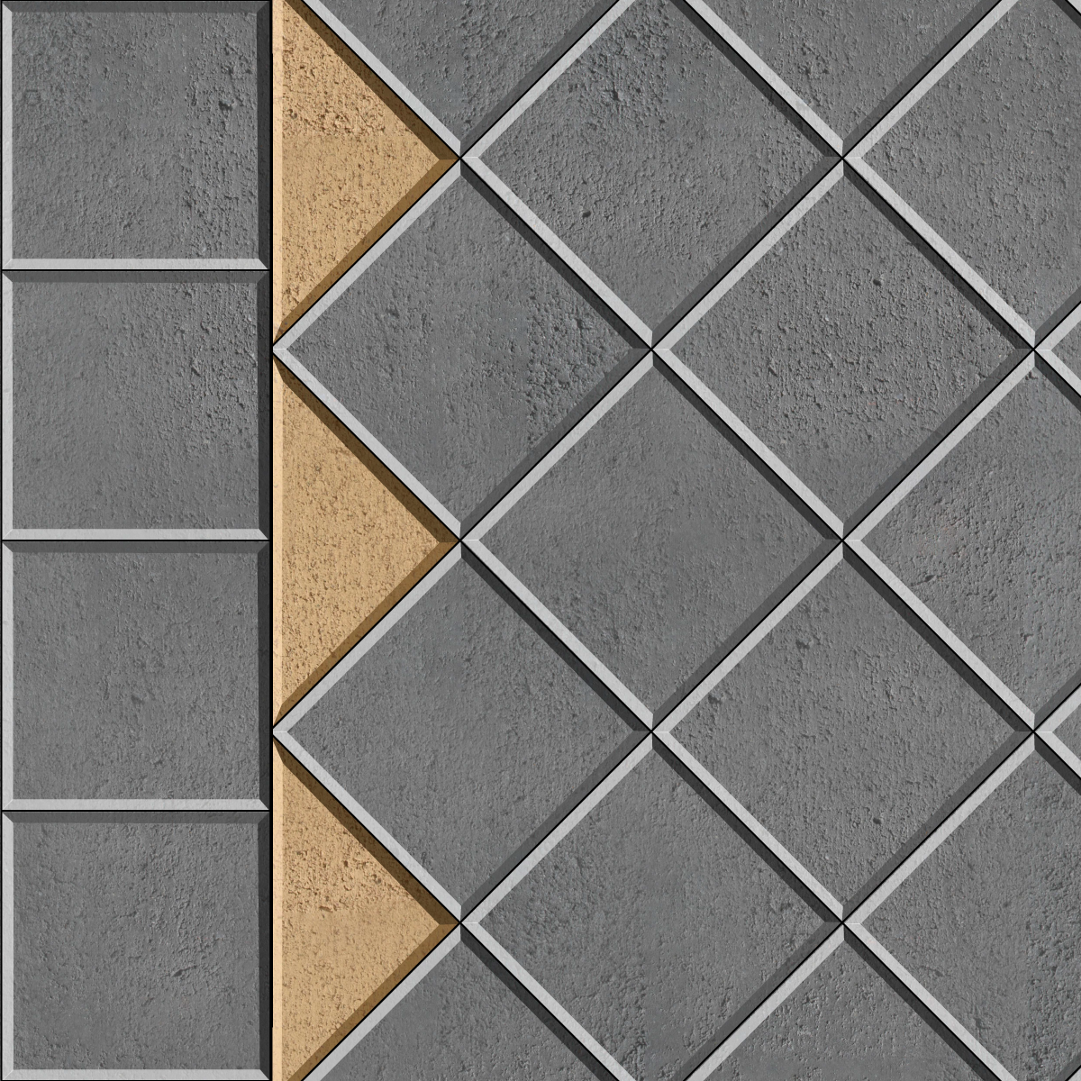 45 Stack Bond with contrasting triangle-cut inlay and header Grey1200 45 Stack Bond with contrasting triangle-cut inlay and header Grey1200